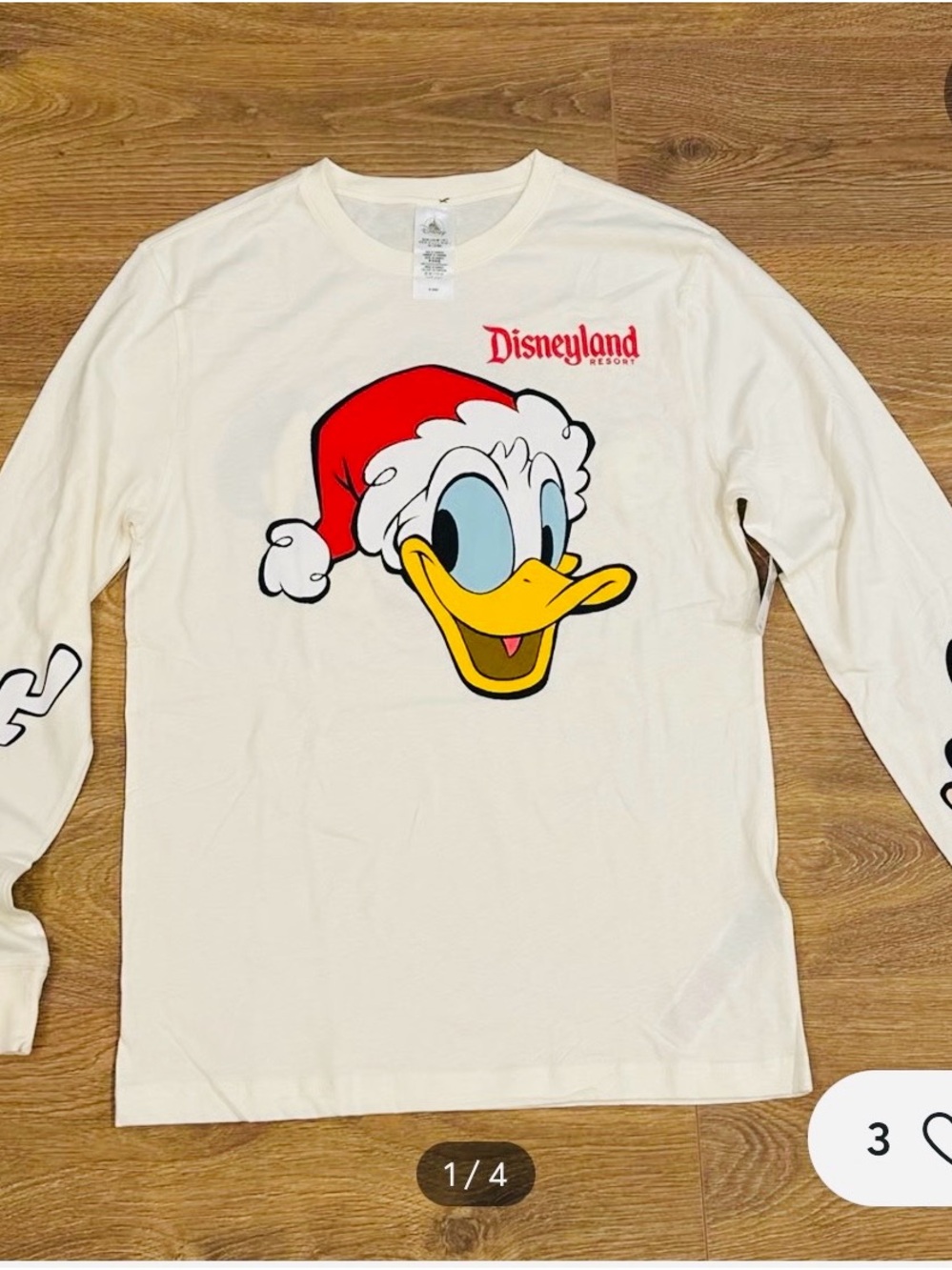 Disneyland Donald Duck Holiday Long Sleeve Tee - Cream & Red